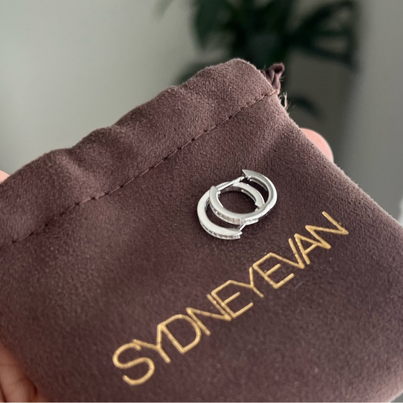 14K White Gold & Diamond Huggie Earrings - Picture 5 of 6